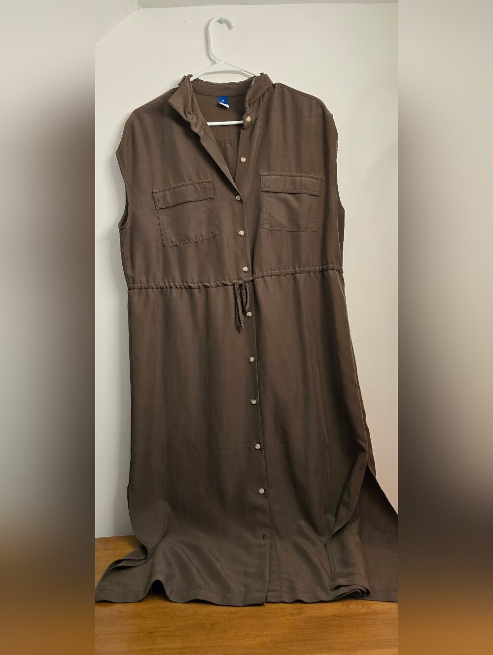 OLD Navy Women’s Olive GREEN Midi Shirt Dress Collared Button-Front Pockets L